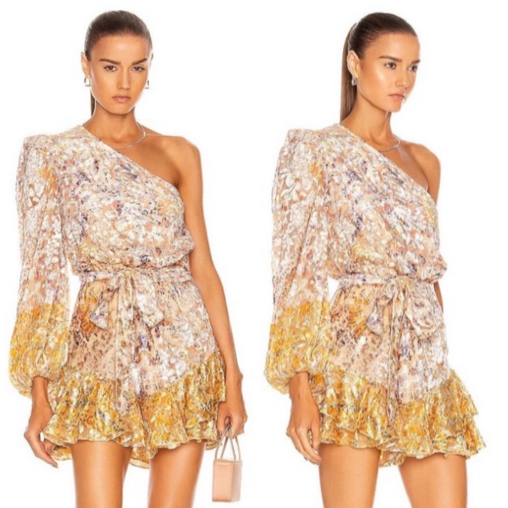 HEMANT AND NANDITA Kalon One Shoulder Belted Mini Dress White Cyber Size Small